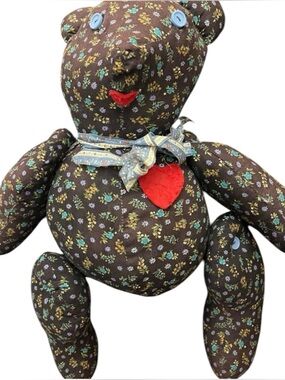 Vintage Primitive Folk Art Teddy Bear Handmade Floral Eyes Creepy Cute